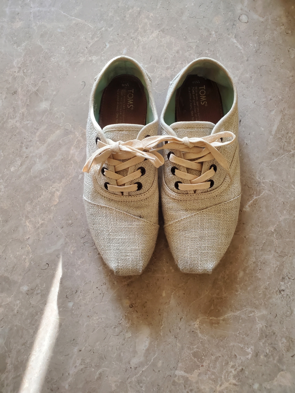 TOMS Beige Canvas Lace-Up Shoes